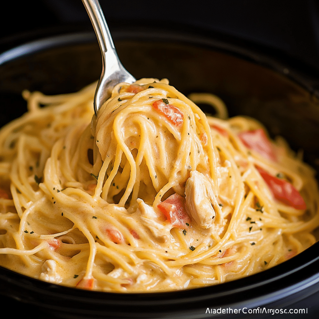 Easy CrockPot Chicken Spaghetti Recipe