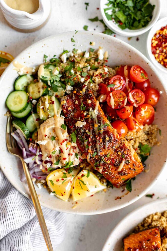 Greek Salmon Bowls - Eat With Clarity