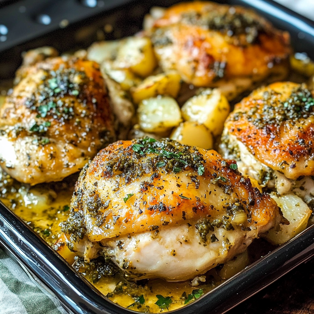 Crunchy Baked Pesto Chicken Thighs