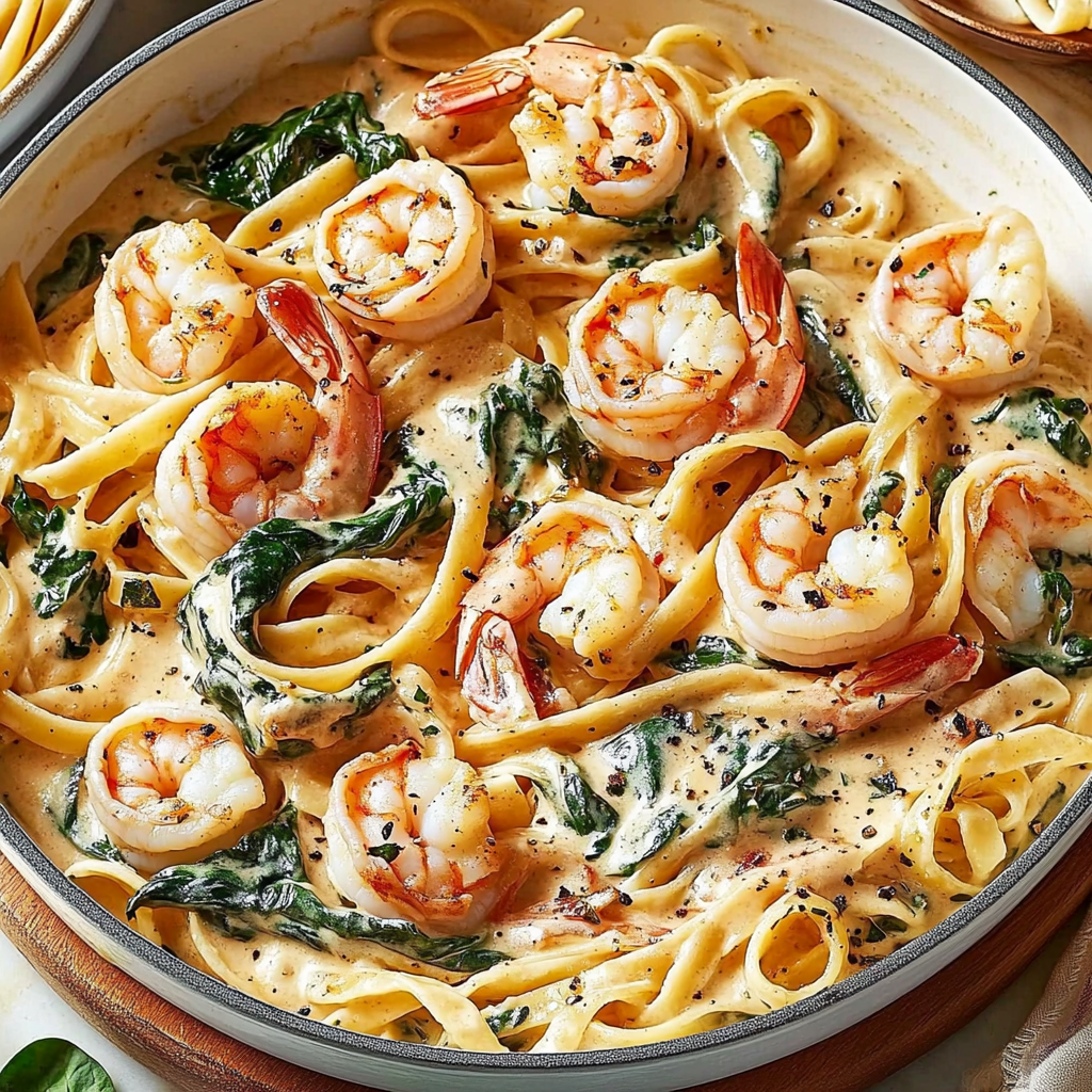 Spinach Shrimp Fettuccine